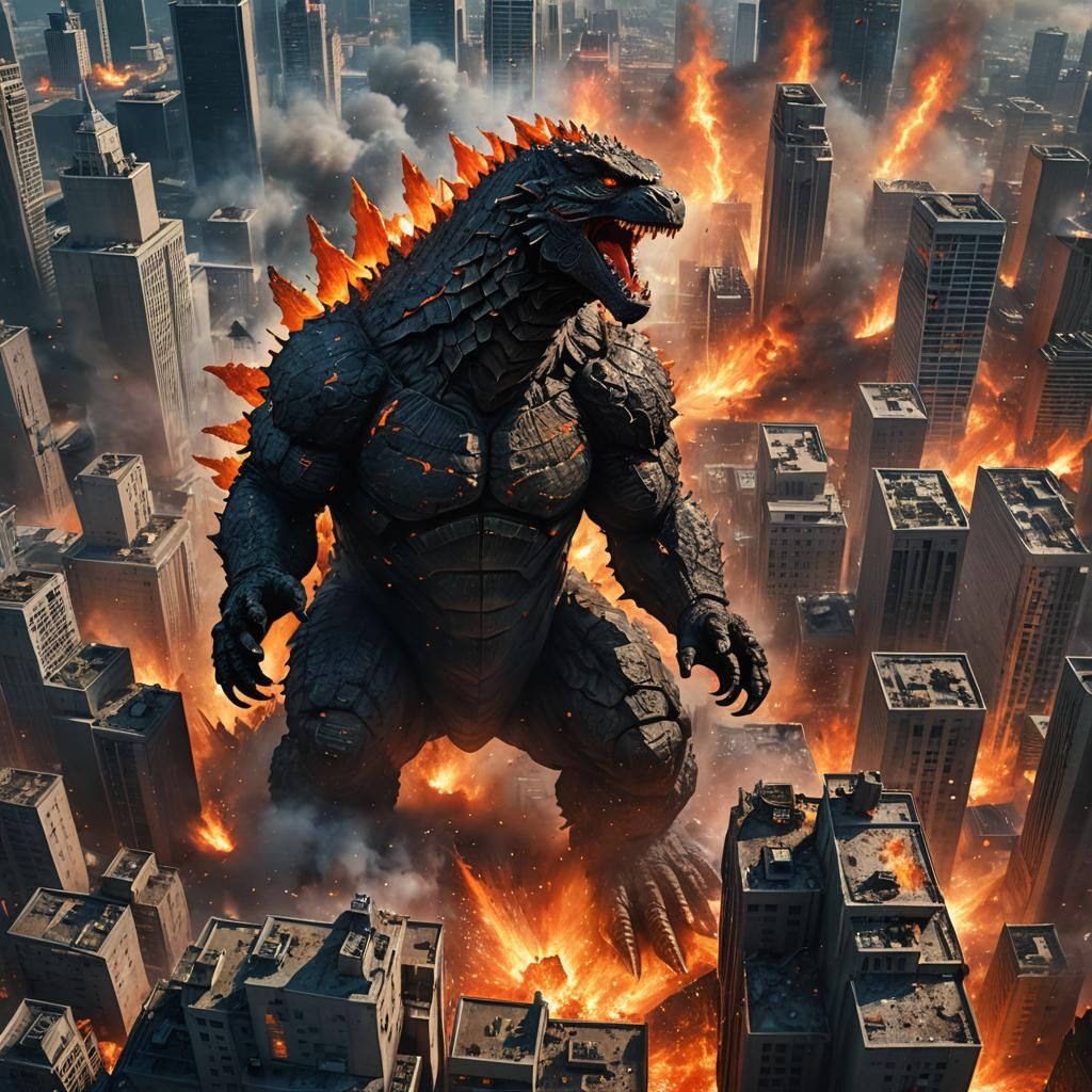 Godzilla Unleashes Fiery Chaos: Hyper-Realistic Anime Explos...