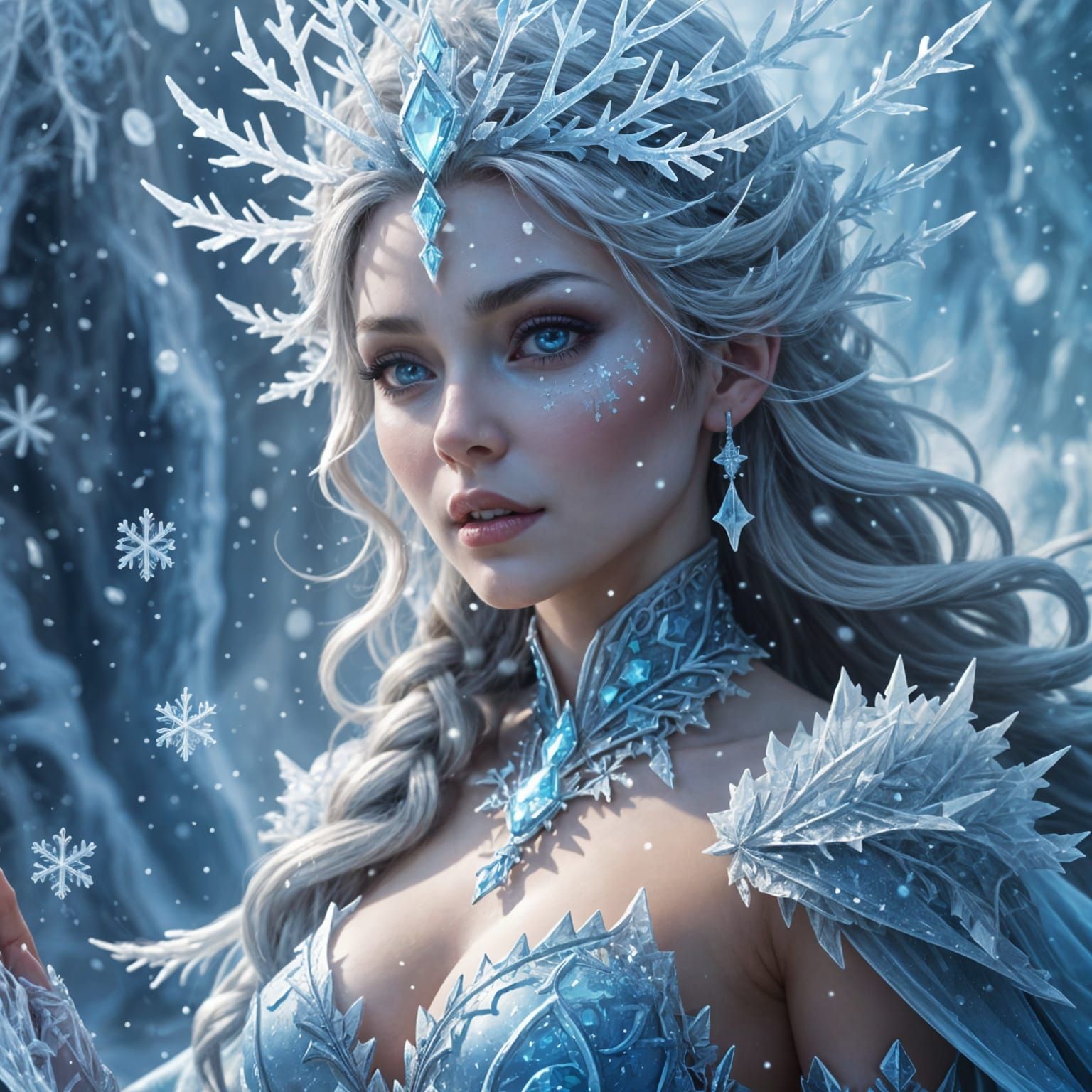 Ice Sorceress in Crystalline Whirlwind