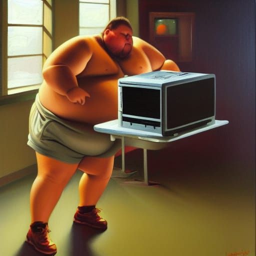 Man Smashes Computer as Oil Painting