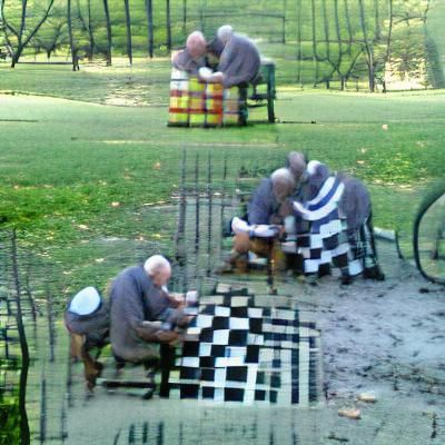 Elderly Men Playing Checkers in Park