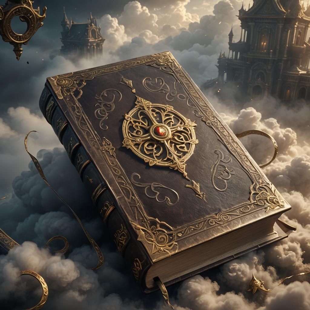 Fantasy Book Floating in Clouds: Digital Art