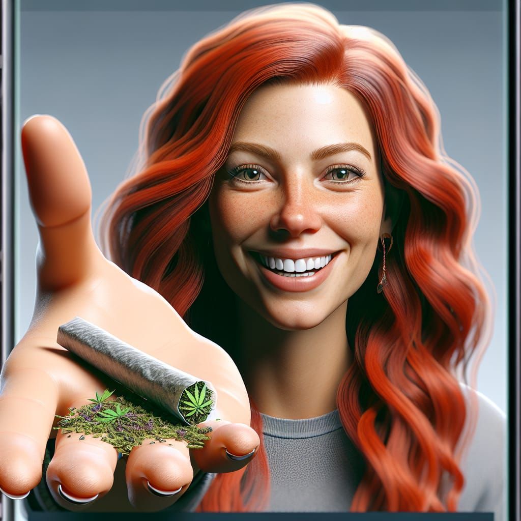 Realistic Woman with Red Hair Offers Herbal Cigarette