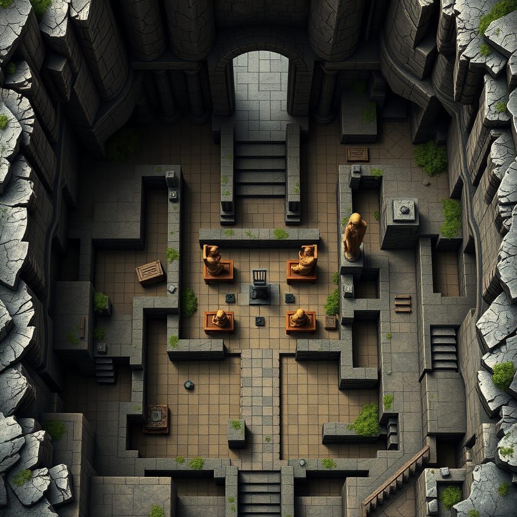 Ancient Temple Layout in D&D Battle Map Style
