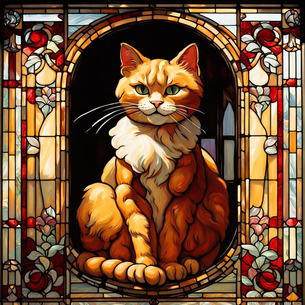 Garfield as Stained Glass in Victorian Style