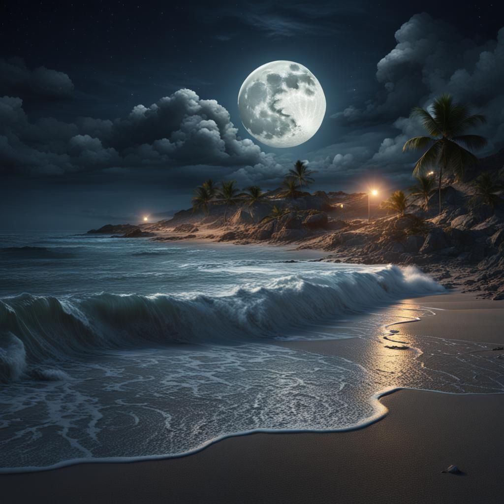 Moonlit Beach: A Dramatic Digital Matte Painting