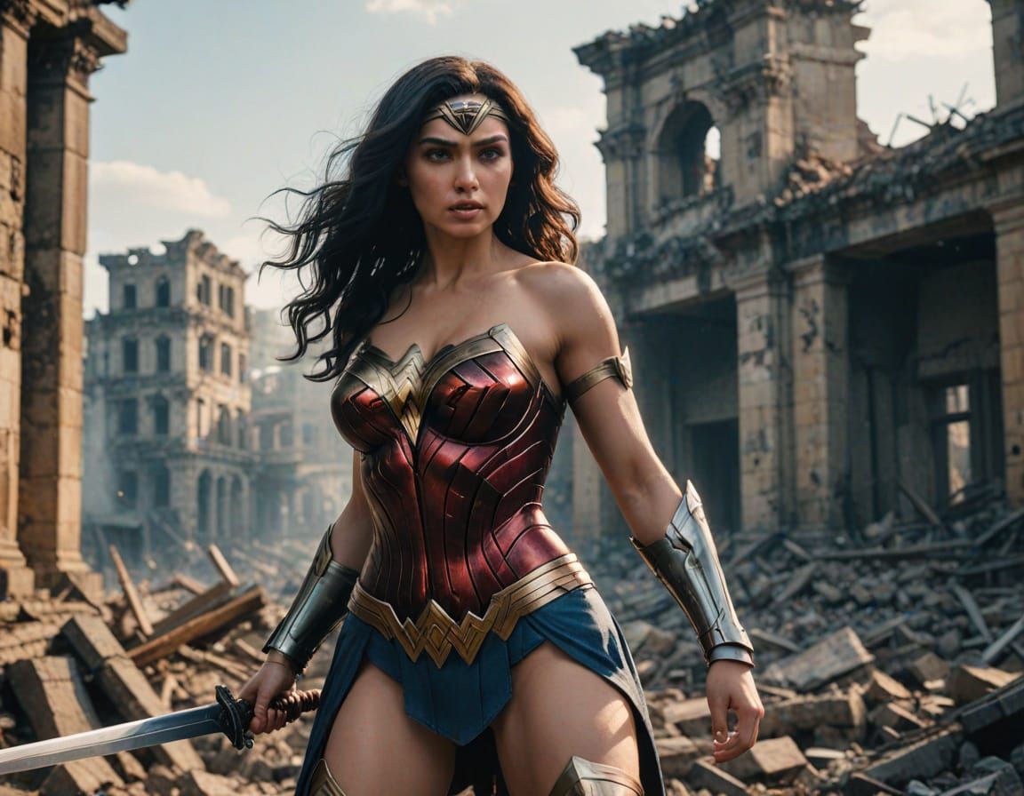 Voluptuous Wonder-Woman Battles Army in Anime Mecha Style