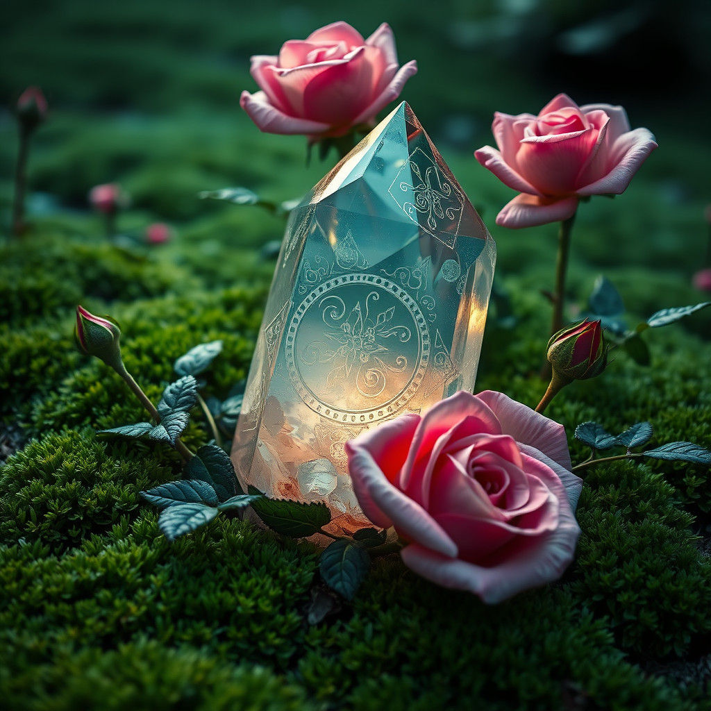 Mystical Crystal Rose Bush in Dreamlike Painting Style