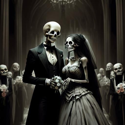 Gothic Skeleton Wedding in Sinister Horror Art