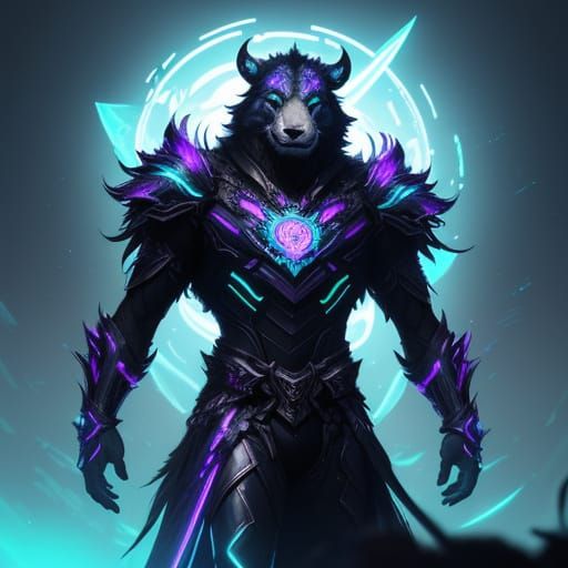 Neon Sci-Fi Warrior in Glowing Armor