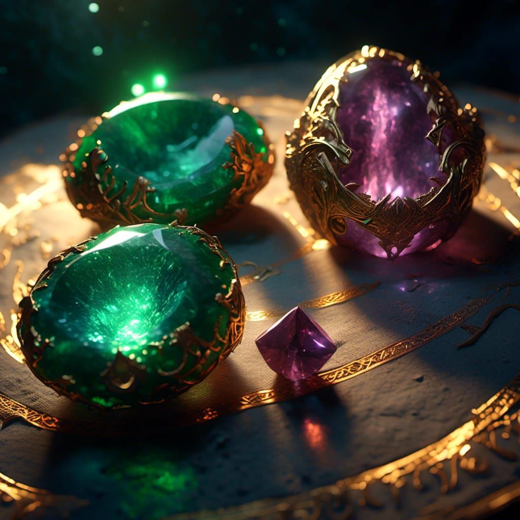 Glowing Elven Gemstones in Dark Fantasy Style