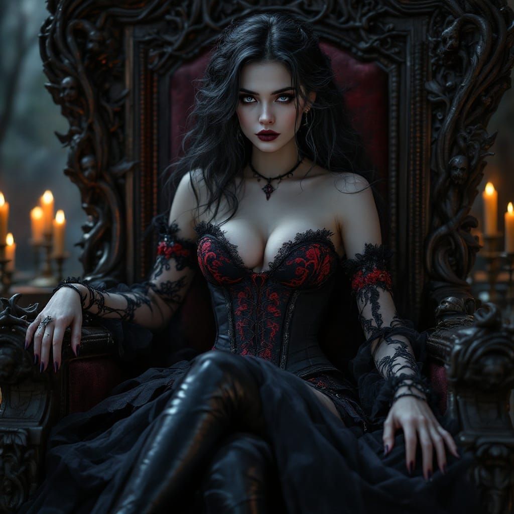 Gothic Woman on Throne in Ethereal Light