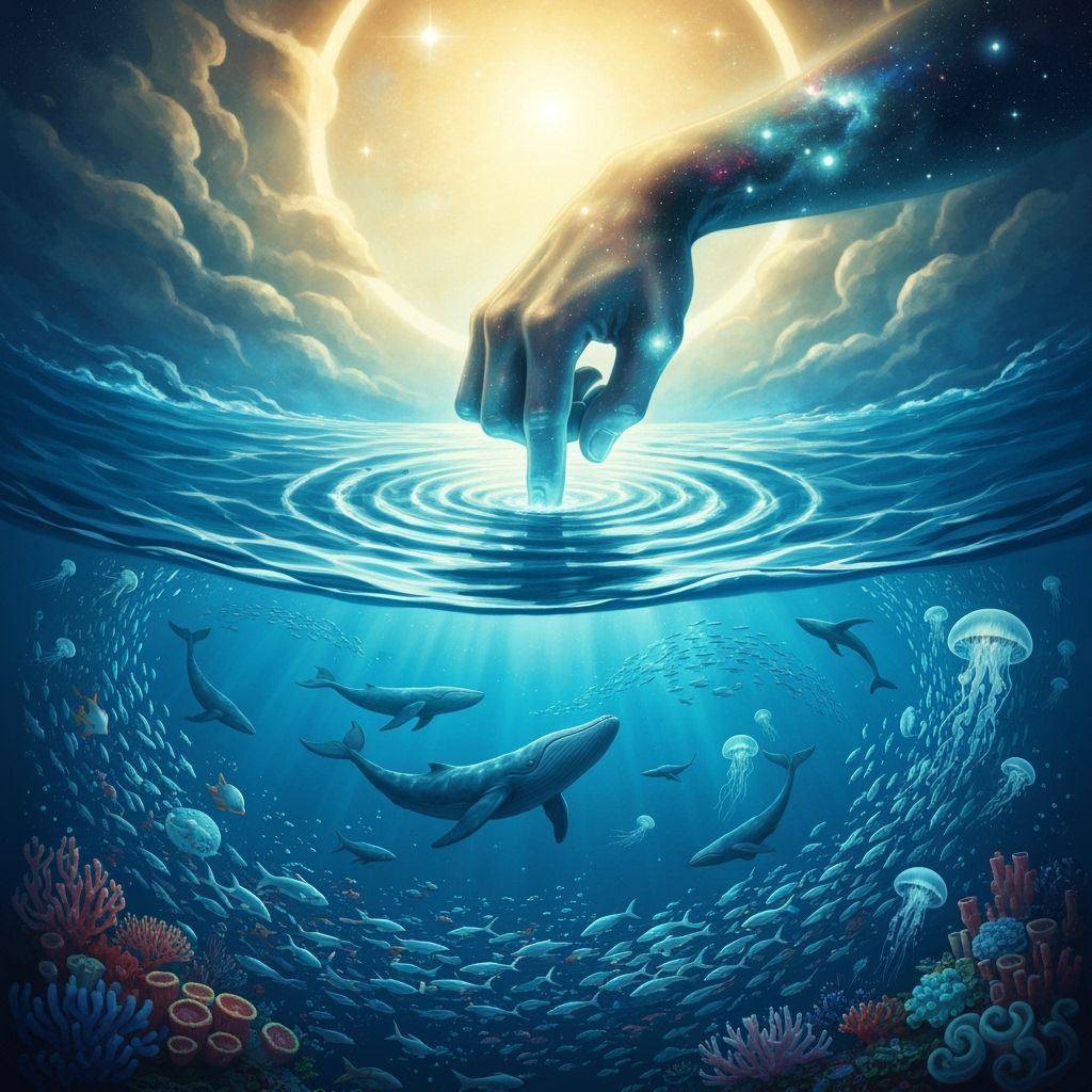 Divine Hand Creates Ocean Dance in Art Nouveau Style