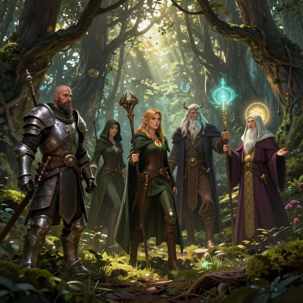Fantasy D&D Party Travels Through Enchanted Forest