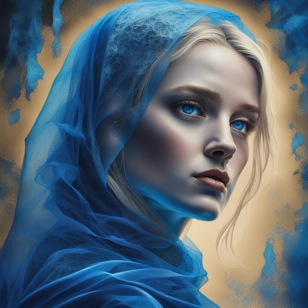 Blue Monochrome Portrait of a Beautiful Woman