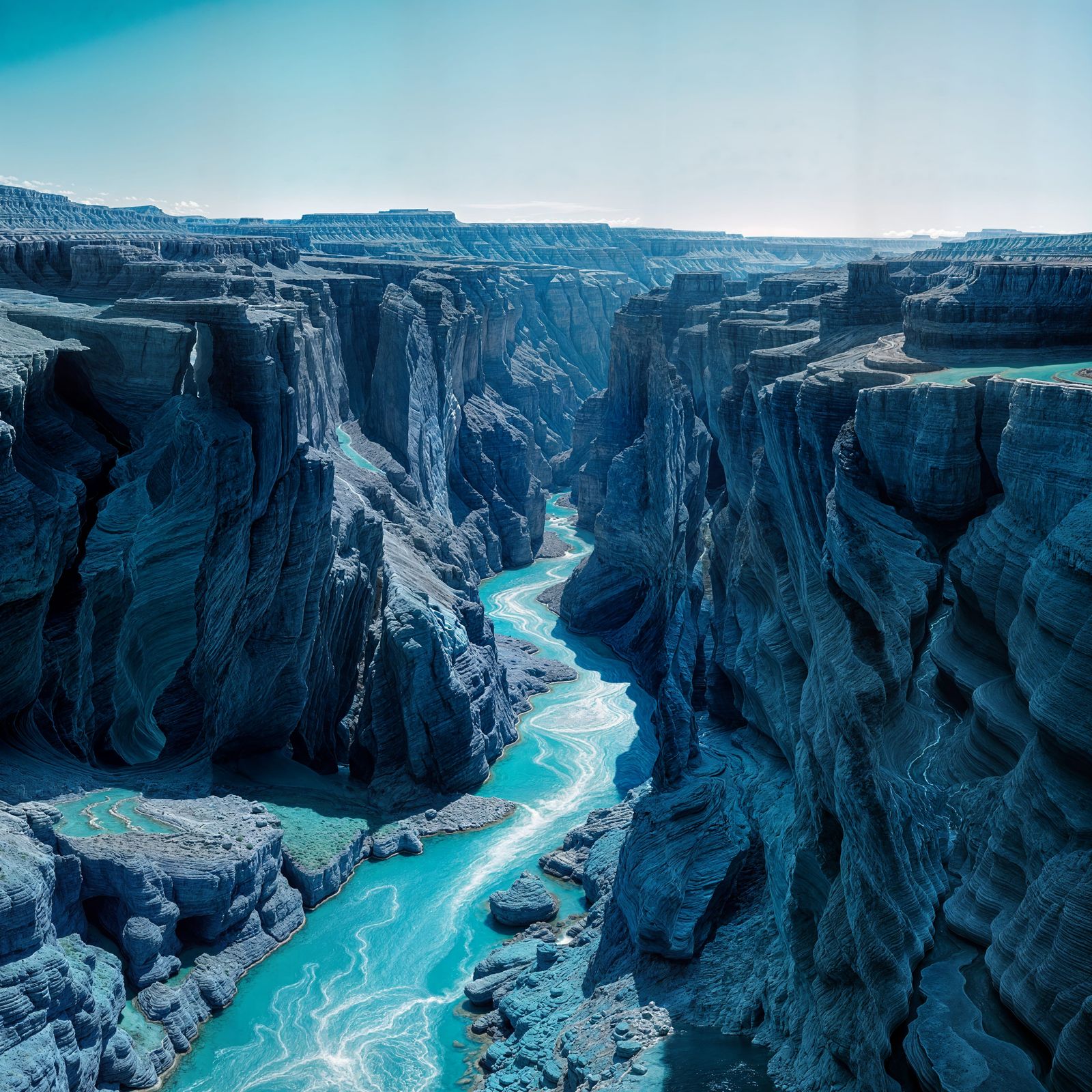 Blue Canyon Landscape with Radiant Stream