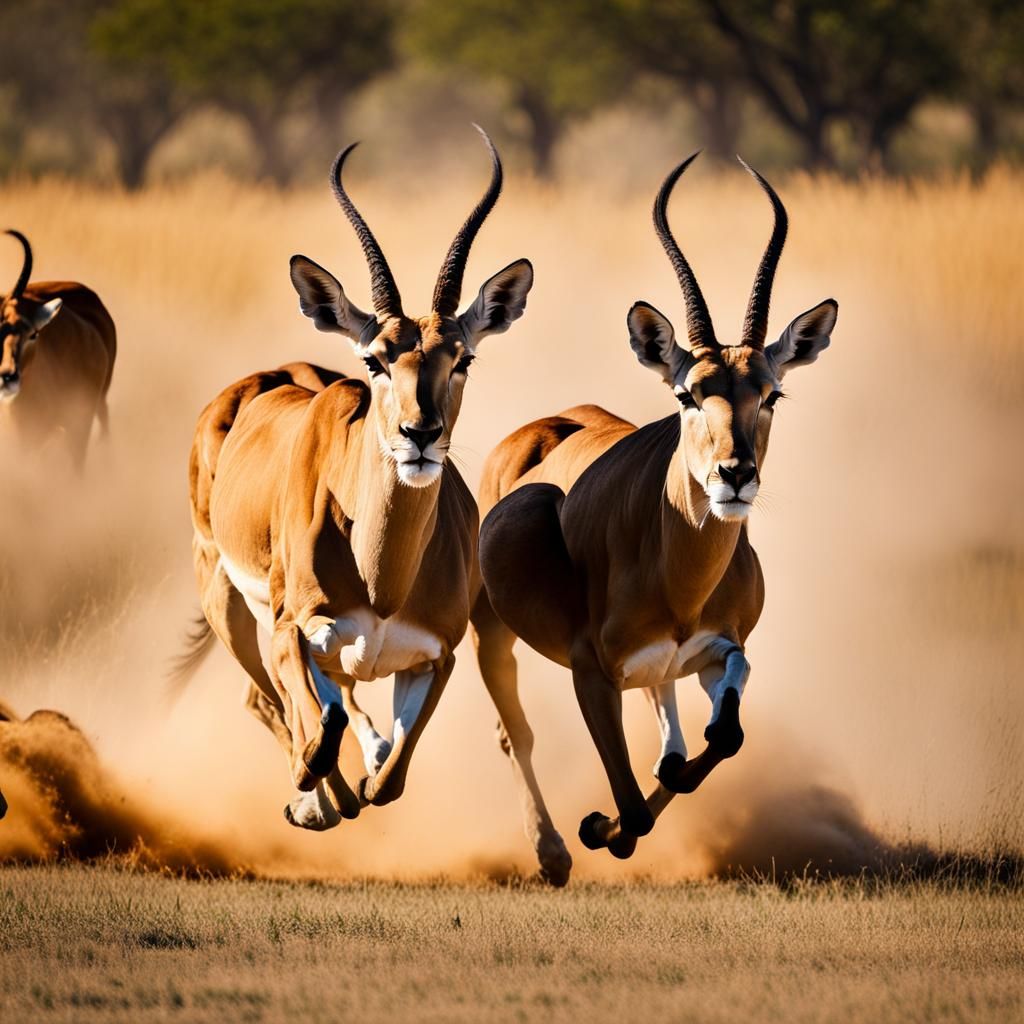Gazelles Sprinting Across Savanna, Lionesses in Pursuit