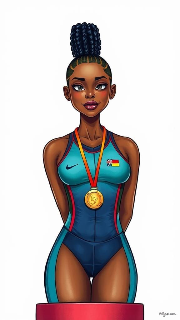 African-American Athlete in Pop Art Cartoon Portrait