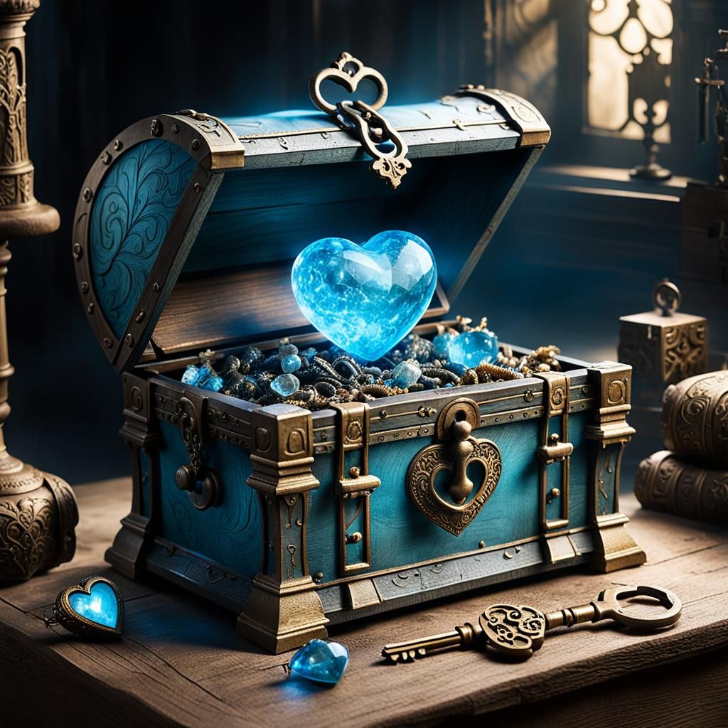 Enchanted Chest with Heart Key in Fantasy Setting