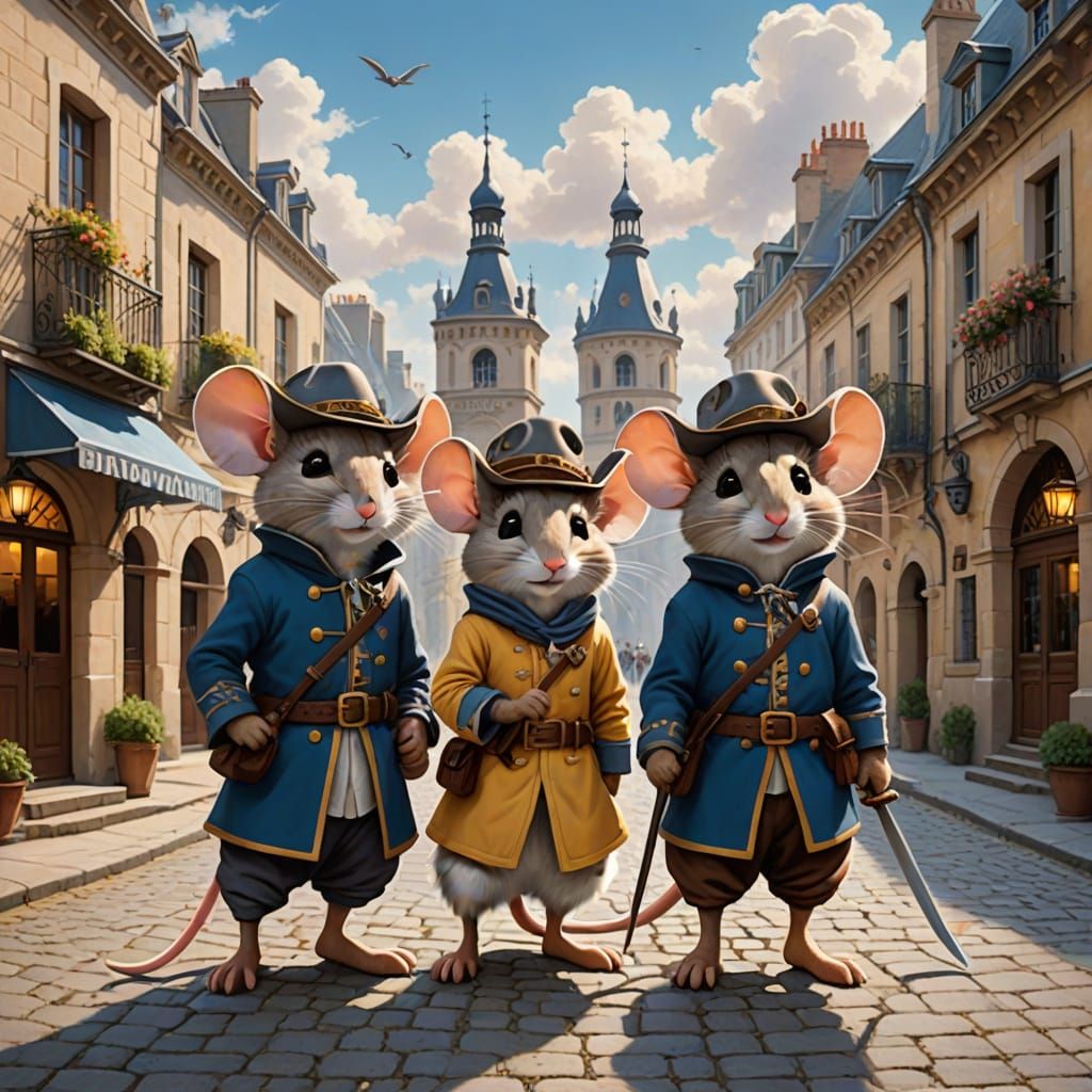 Whimsical Musketeer Mice in Old Paris