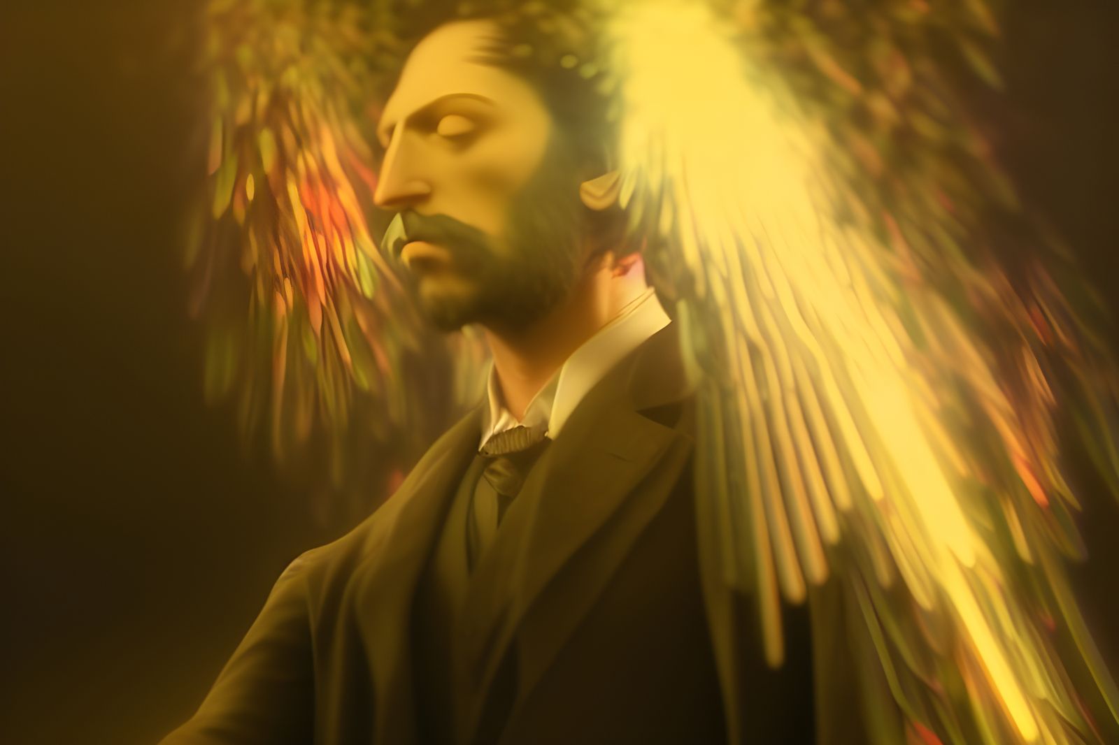 Raven-Headed Man Enters Office: Surreal Chromatic Aberration