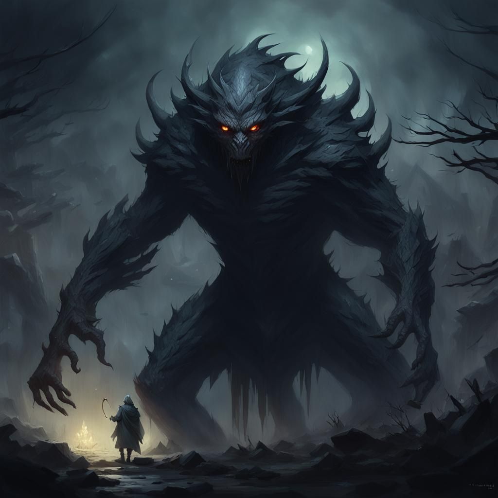 Fearsome Creature Lurking: Dark Fantasy Anime Art