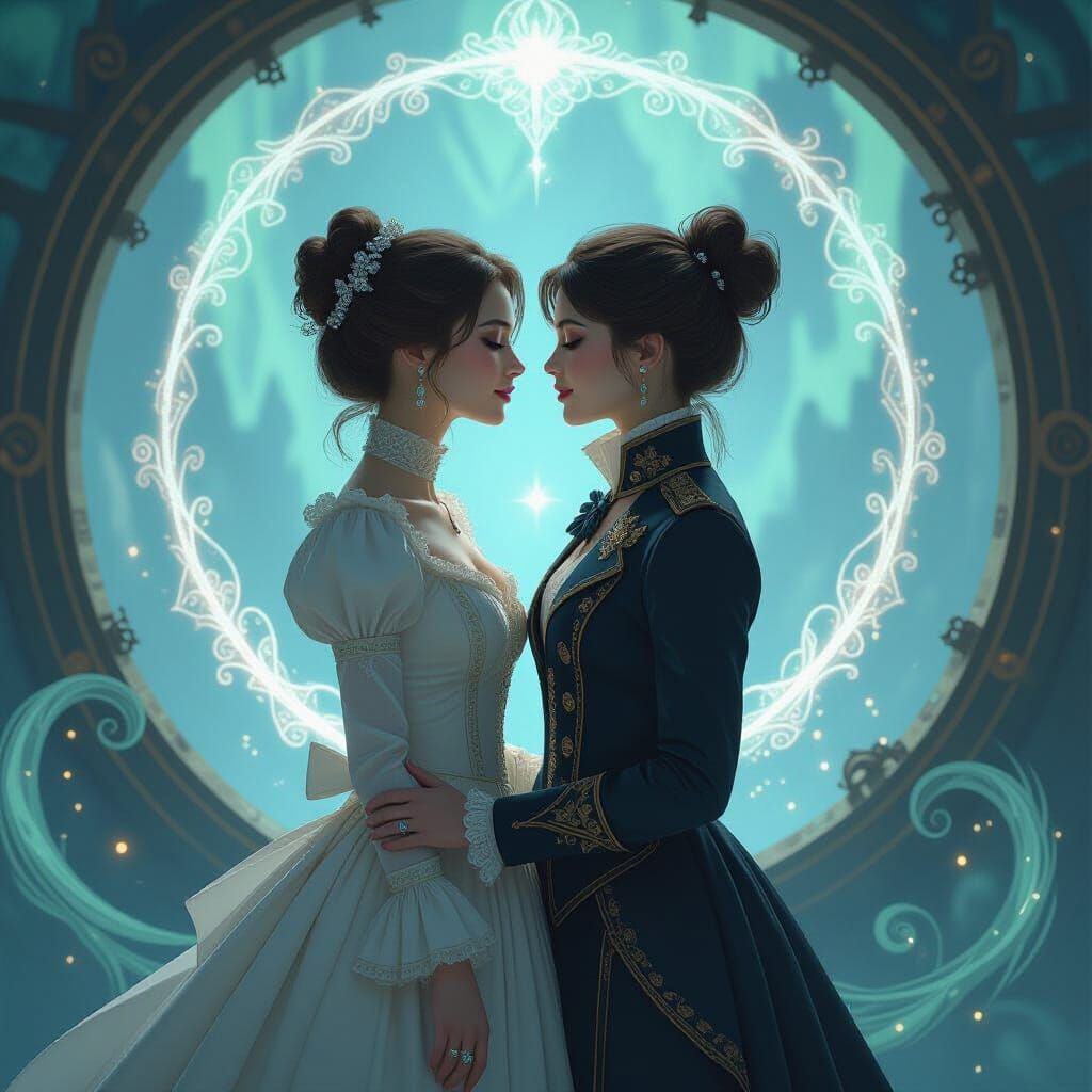 Romantic Kiss in Time-Locked Dimension: Dreamy Digital Art