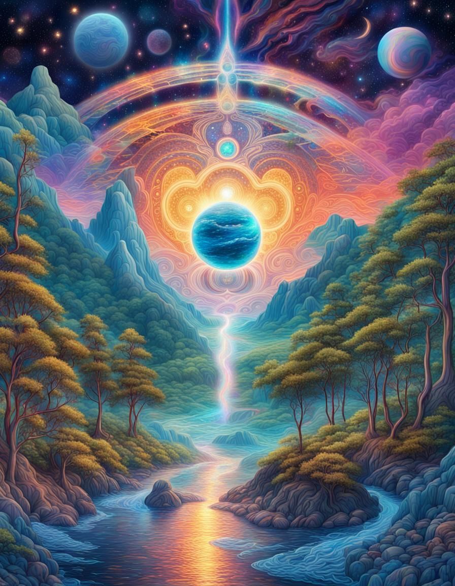 Holographic Pachamama Cosmic Mixed Media Illustration