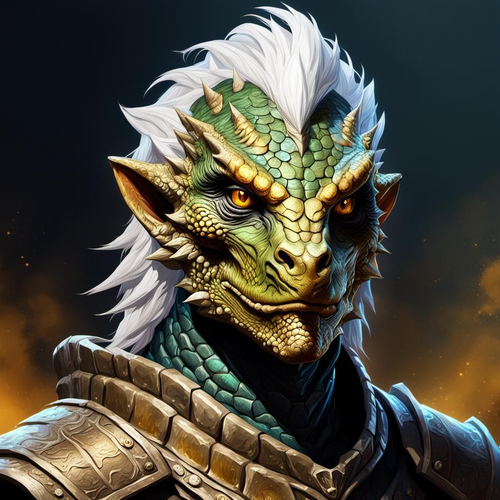 Detailed Argonian Male Portrait in Splash Art Style