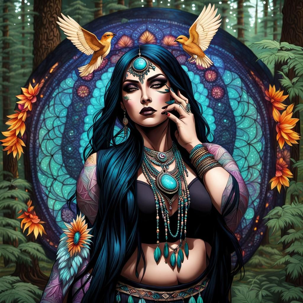 Enchanting Druidess in Surreal Goth Style