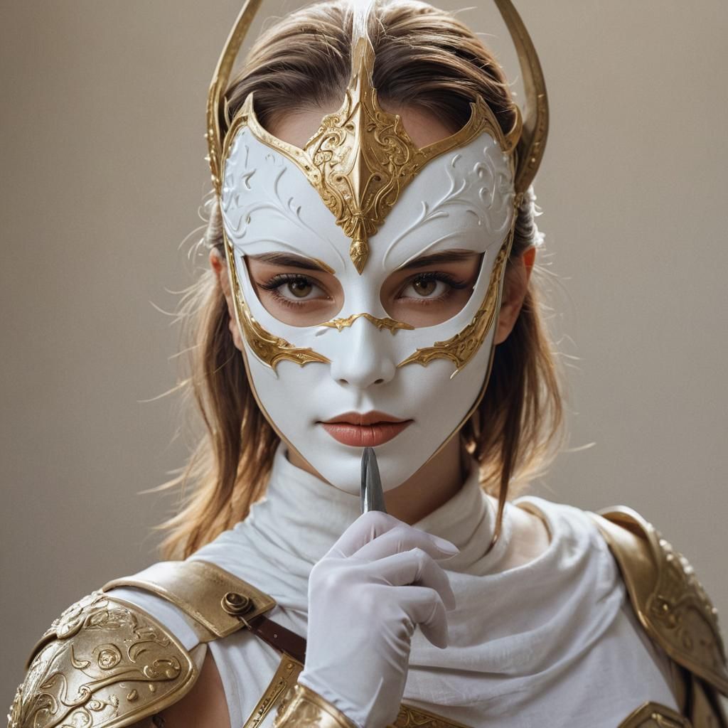 Woman Warrior with Mask in Hyperrealistic Style