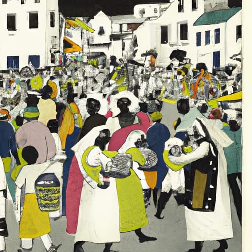 Woodcut print The Marketplace