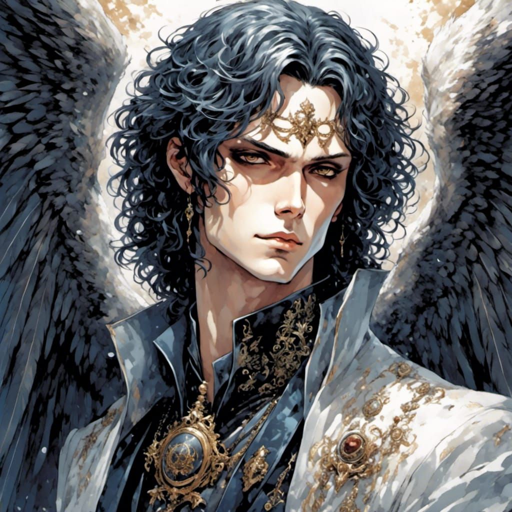 Anime Fallen Angel Bishonen Close-up Portrait