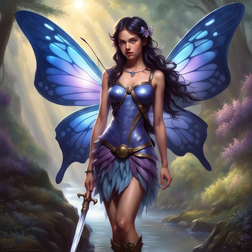 Happy Fairy with Butterfly Wings in Ethereal Fantasy Style