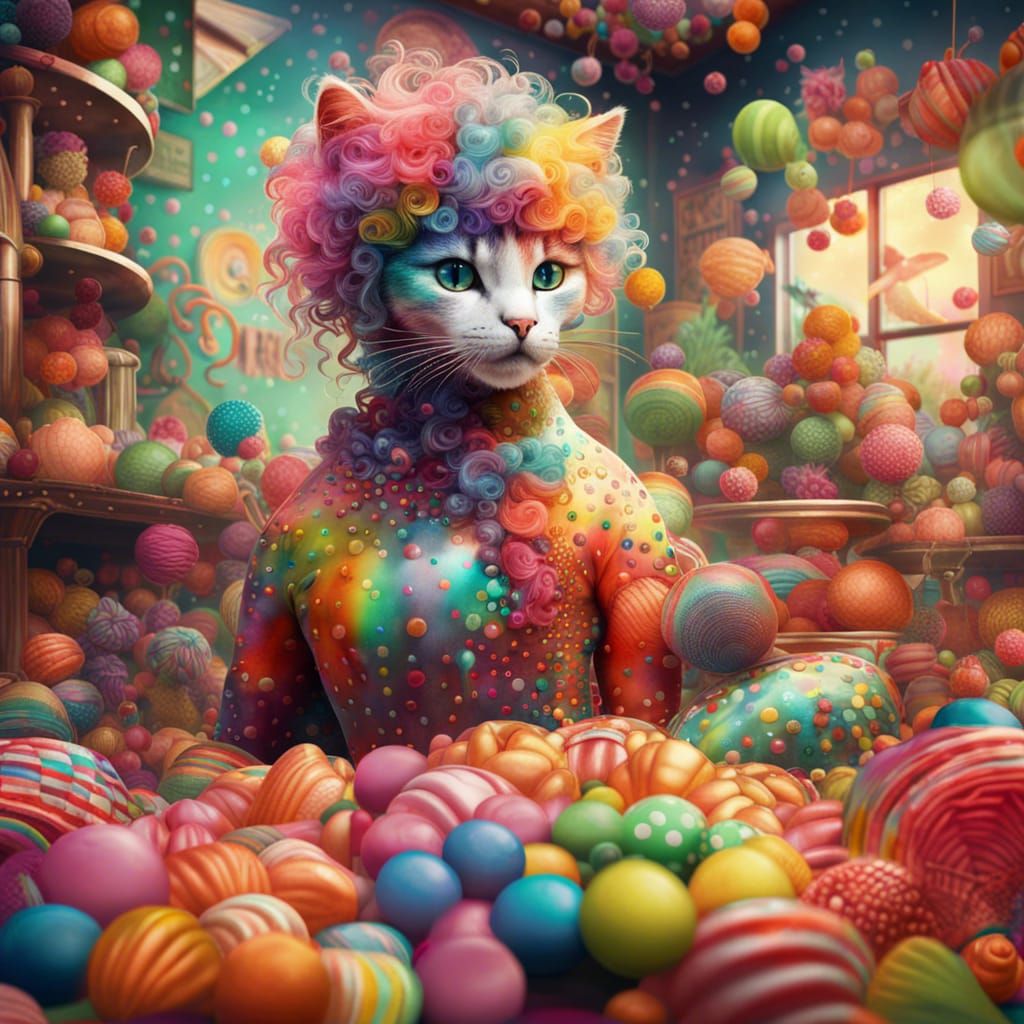 Rainbow Polka Dot Cat in Fantasycore Style