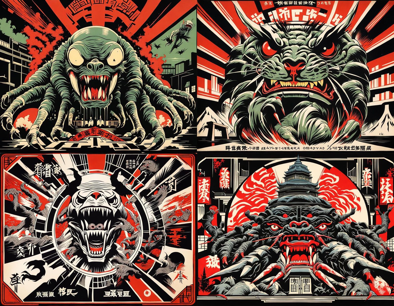 Disturbing Art Deco Japanese Horror Scene