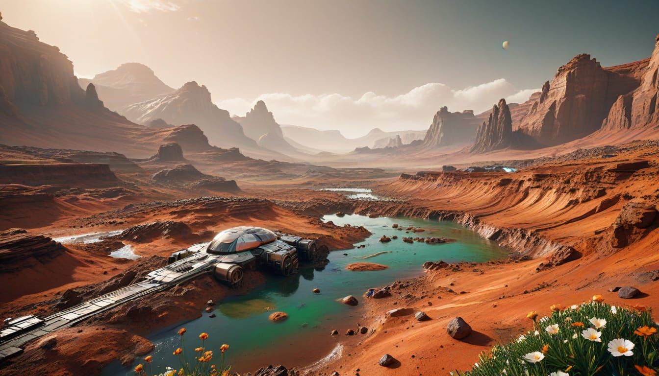Surreal Mars Landscape in Futuristic Cyberpunk Style