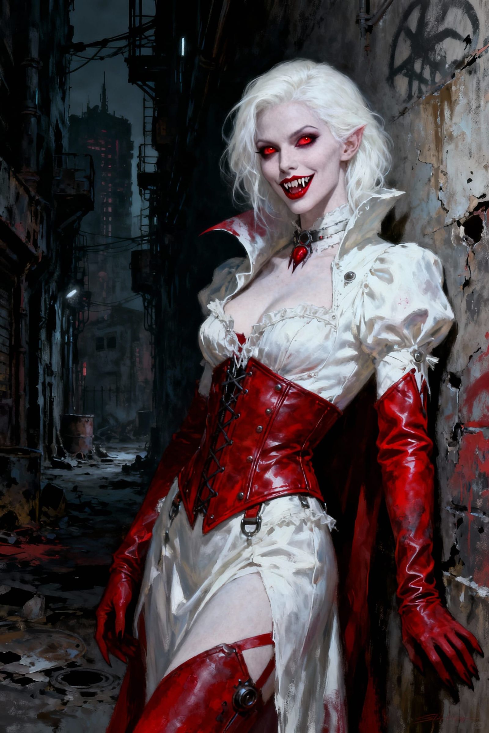 Albino Vampire in Post-Apocalyptic Cityscape