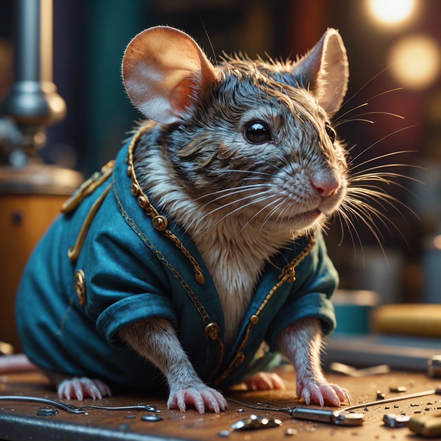 Hyper-Realistic Mouse Seamstress in Detailed Digital Art