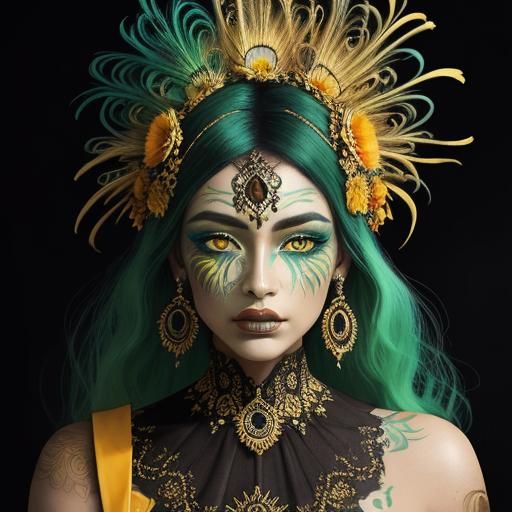 Golden Woman Portrait in Abstract Expressionist Style