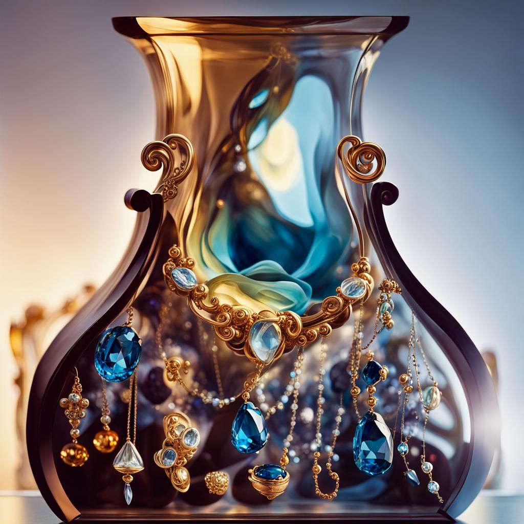 Glowing Glass Jewelry in Surreal Still Life