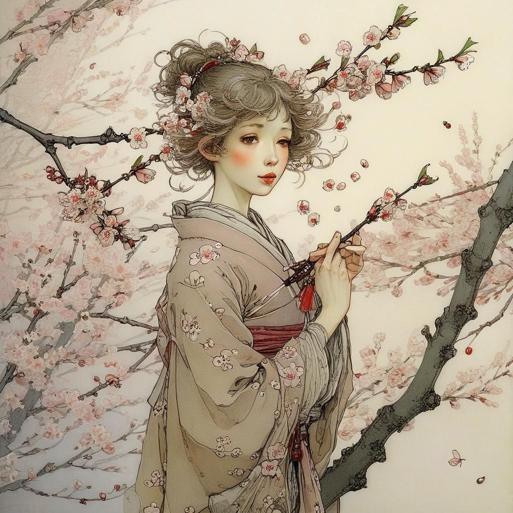 Delicate Cherry Blossoms in Illustrative Style