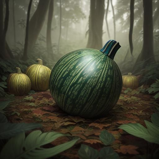 Elaborate Gourd on Forest Floor in Photorealistic Style