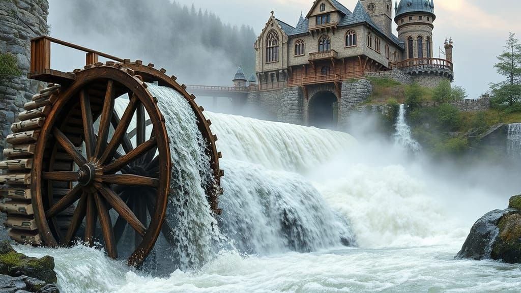 Industrial Waterwheel Defies Gravity at Thundering Waterfall