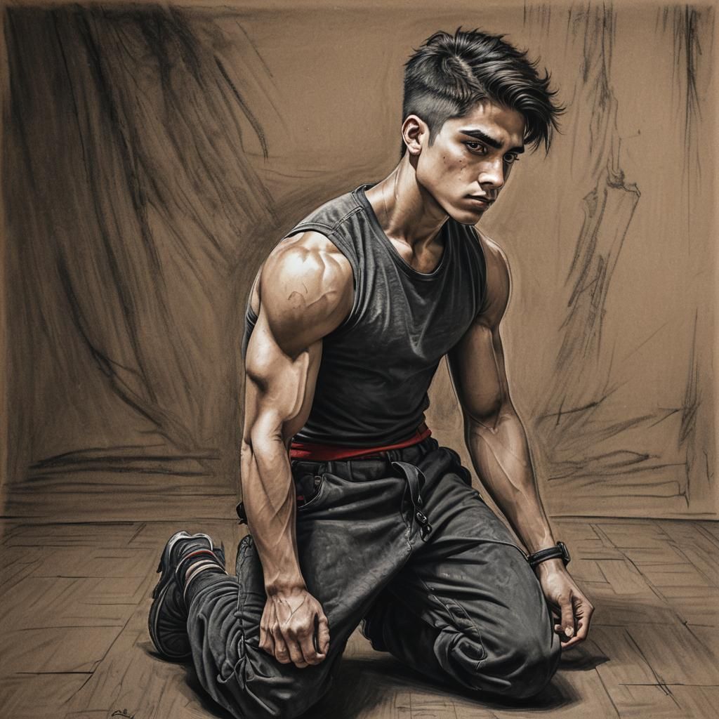 Boy with Golden Eyes in Charcoal Expressionism