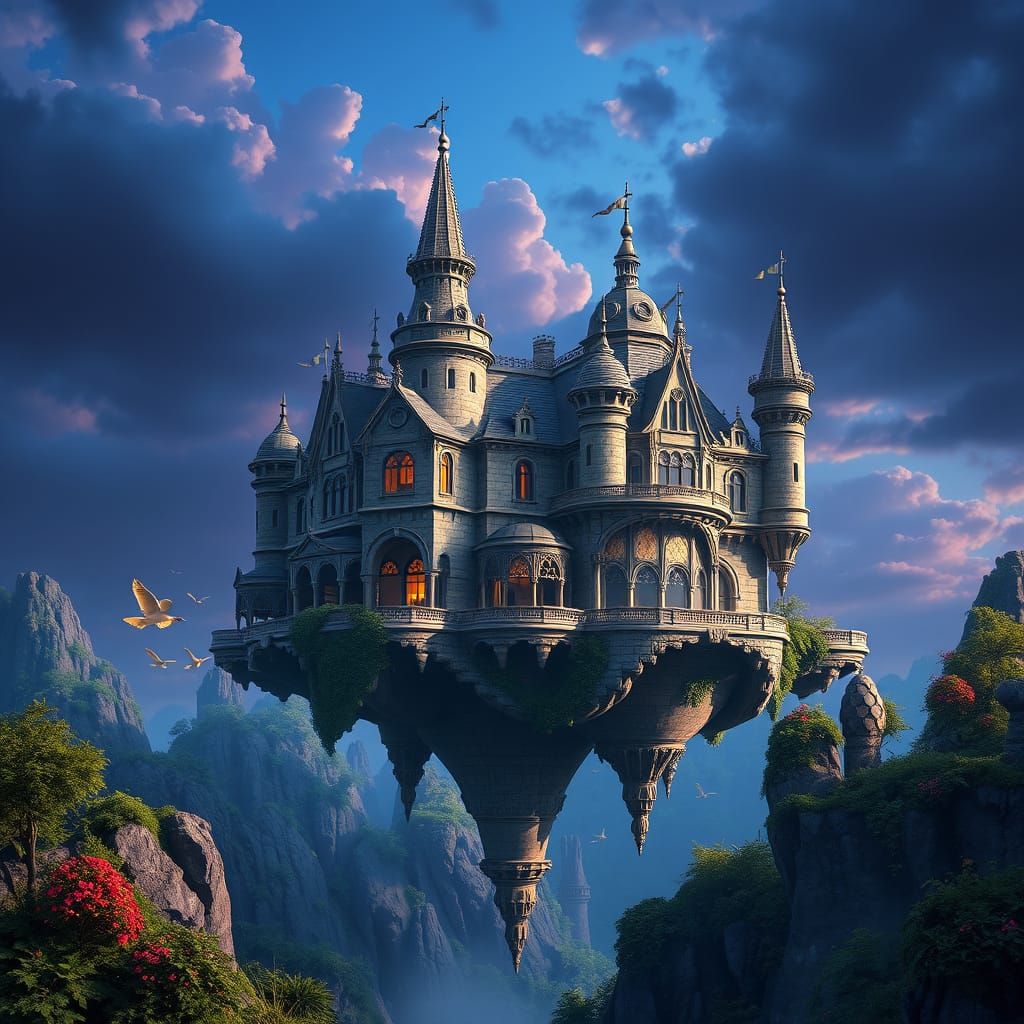 Majestic Surreal Mansion in Mid-Air