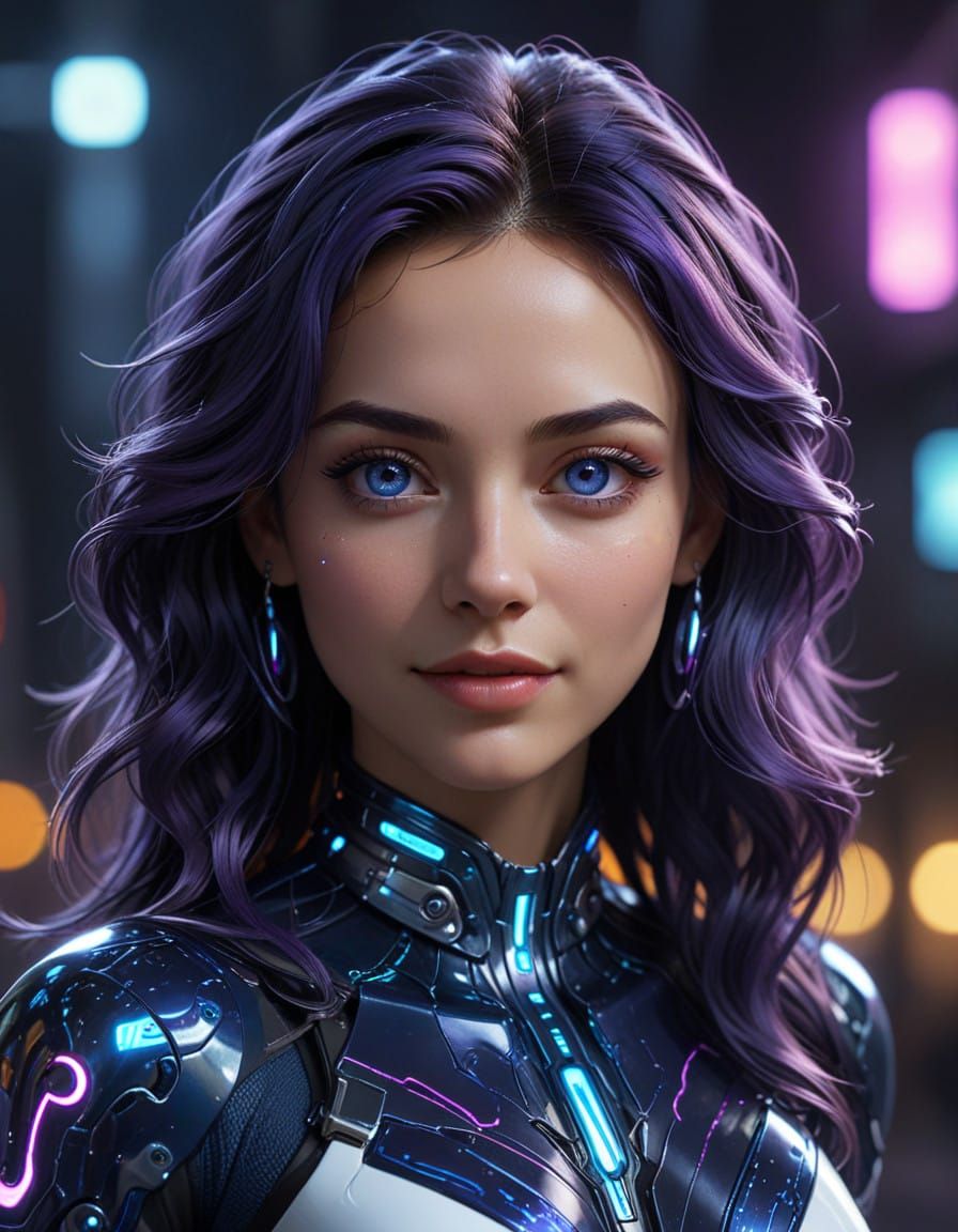 Elegant Android in Cyberpunk Attire