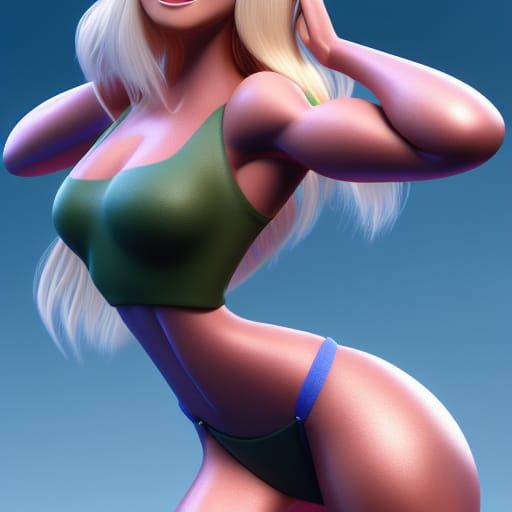 Muscular Blonde Woman: Pixar-Style 3D Digital Art