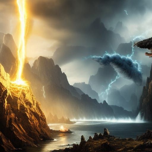 Epic Battle Against Magic Elementals: Digital Matte Painting