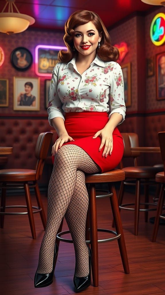 Vibrant 50s Style Portrait of Curvy Snow White