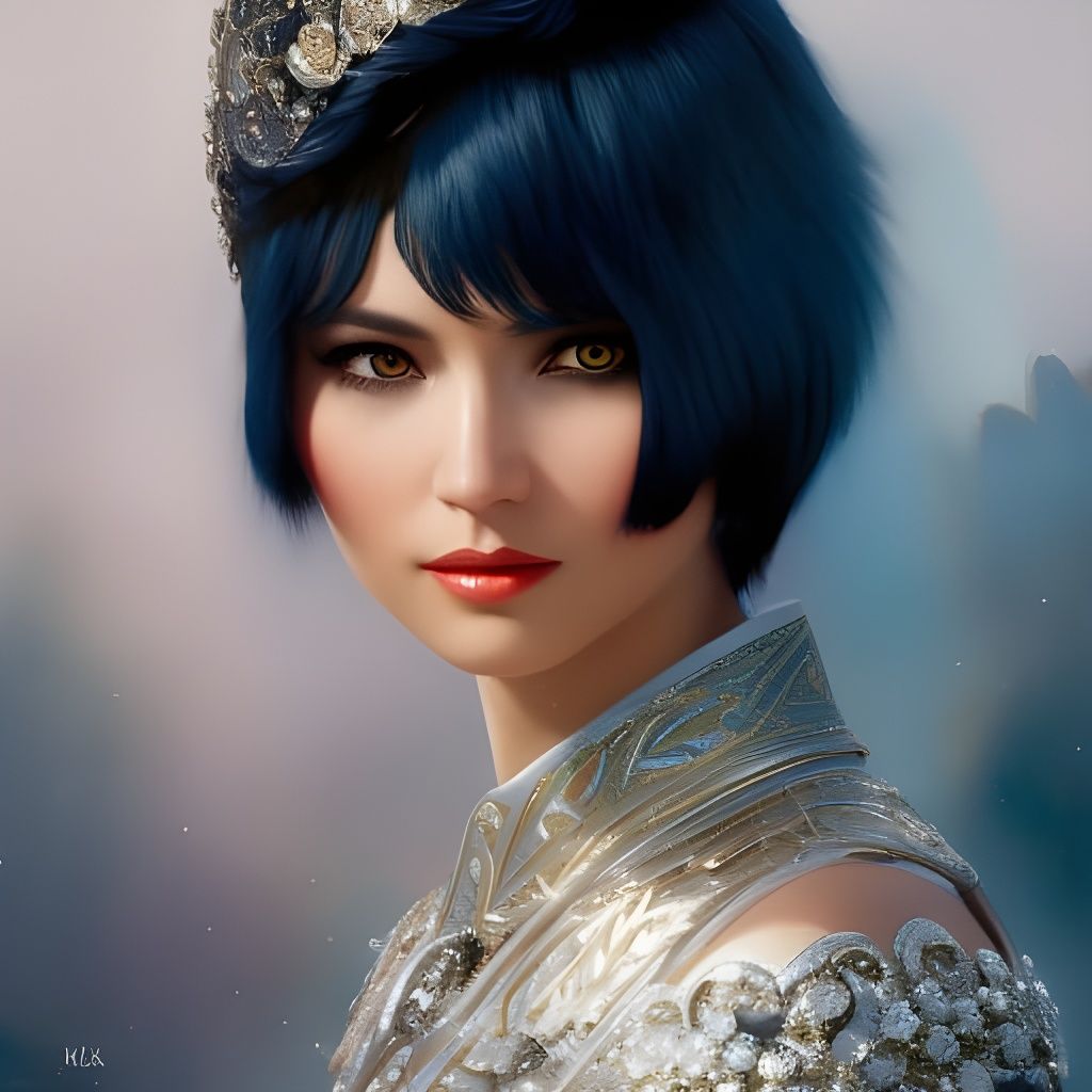 Elegant Inuit Woman with Ice Magic, Oil Painting